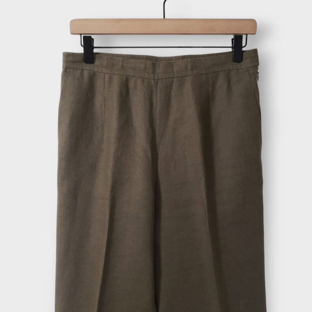 Talbots Petites Irish Linen Trouser Pants Green Sz 8P Straight Leg Career Work - Picture 2 of 10